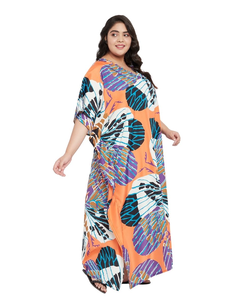 Women Polyester Kimono Sleeve Long Maxi Gown Kaftan Dress