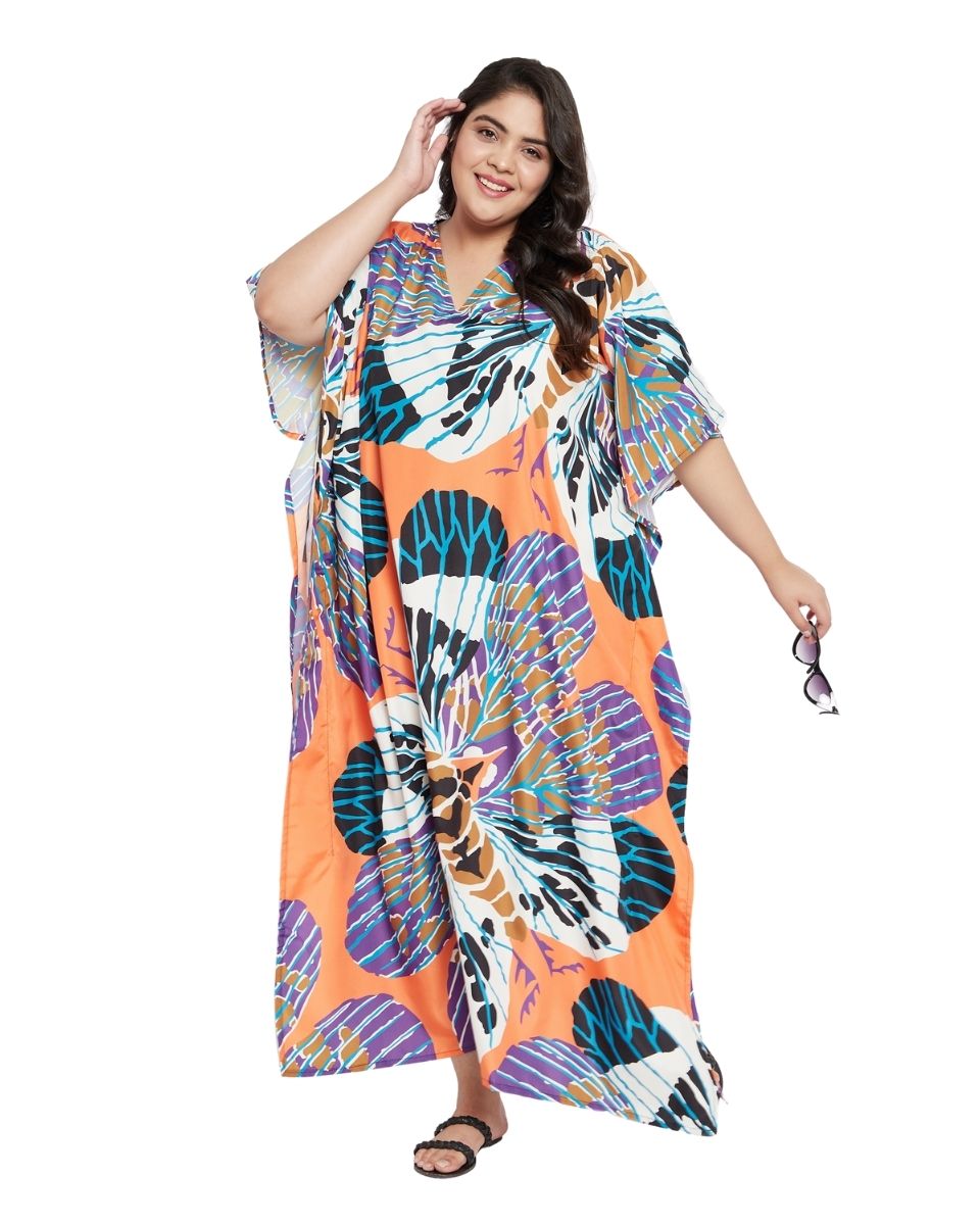 Women Polyester Kimono Sleeve Long Maxi Gown Kaftan Dress