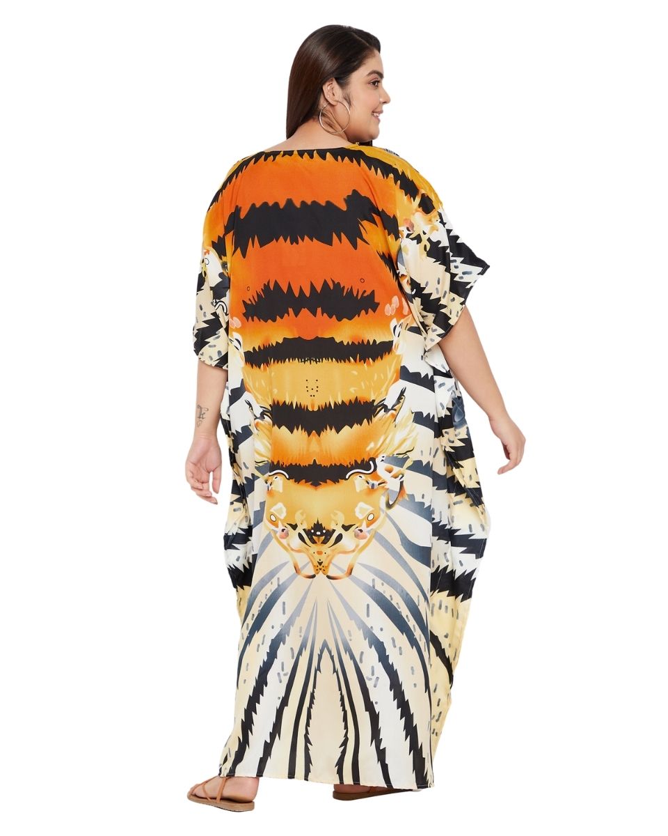 Kaftan For Plus Size Women Tribal Printed Multicolor Polyester