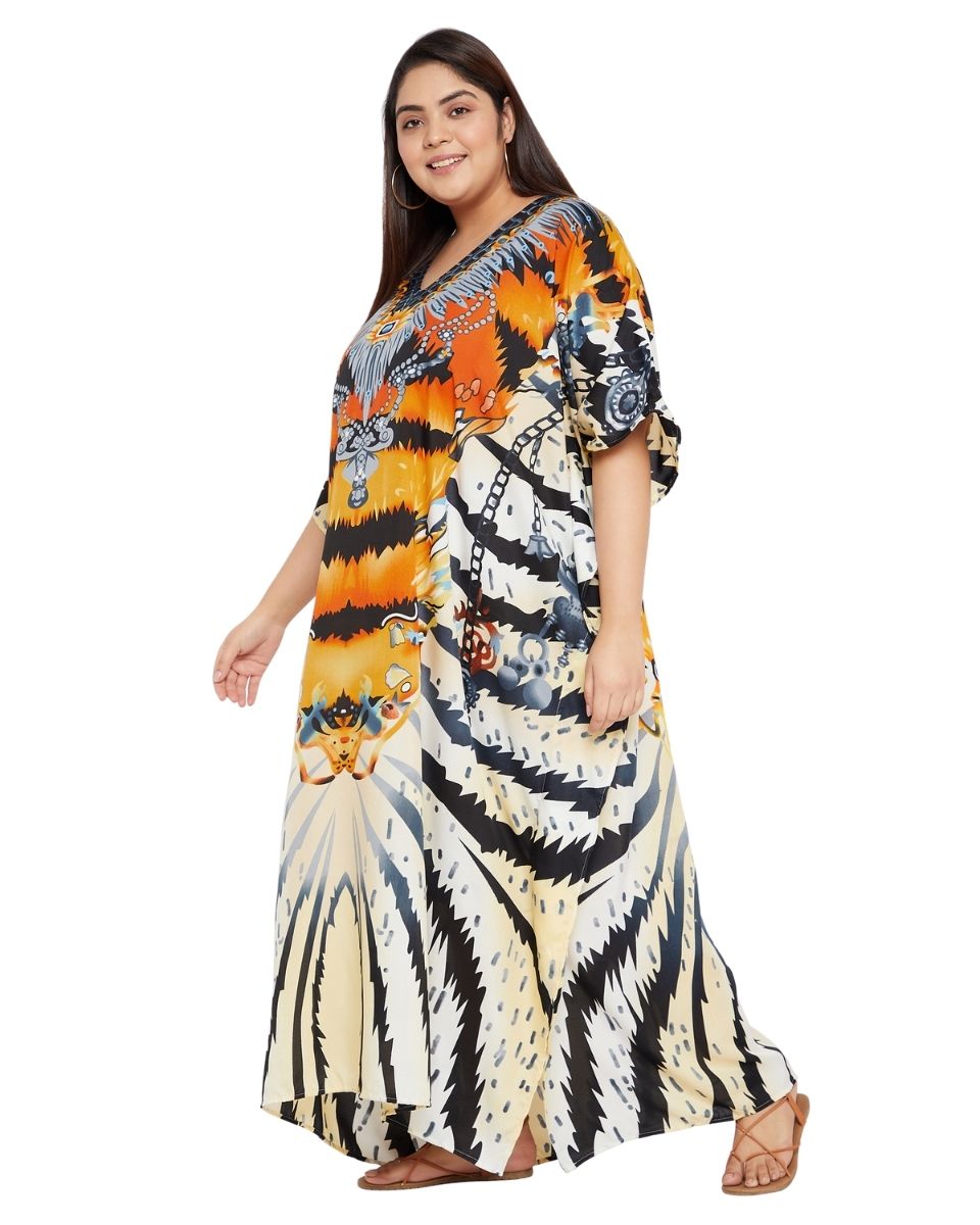 Kaftan For Plus Size Women Tribal Printed Multicolor Polyester