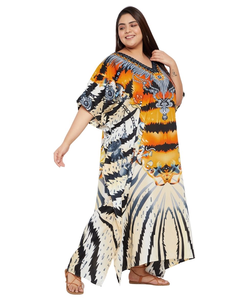 Kaftan For Plus Size Women Tribal Printed Multicolor Polyester