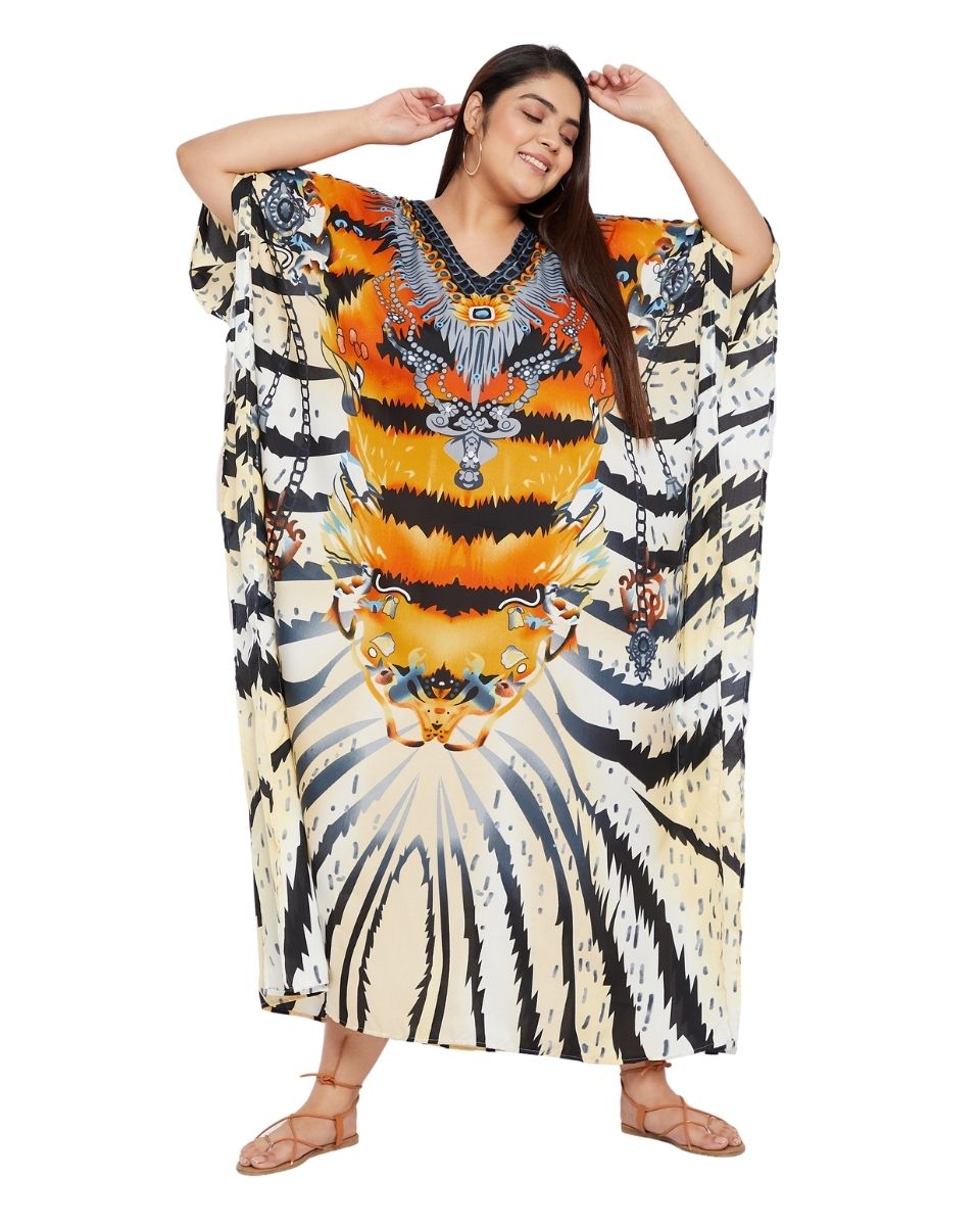 Kaftan For Plus Size Women Tribal Printed Multicolor Polyester