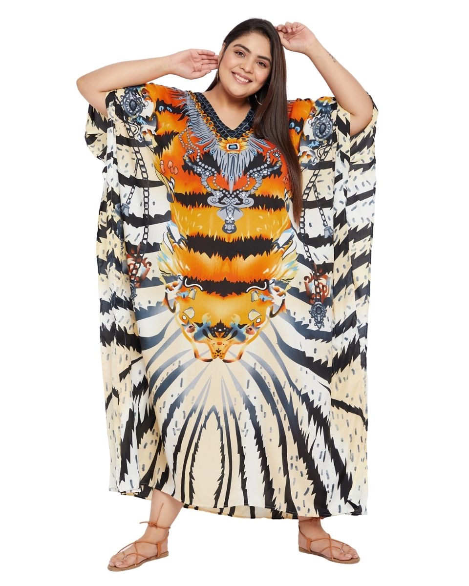 Kaftan For Plus Size Women Tribal Printed Multicolor Polyester