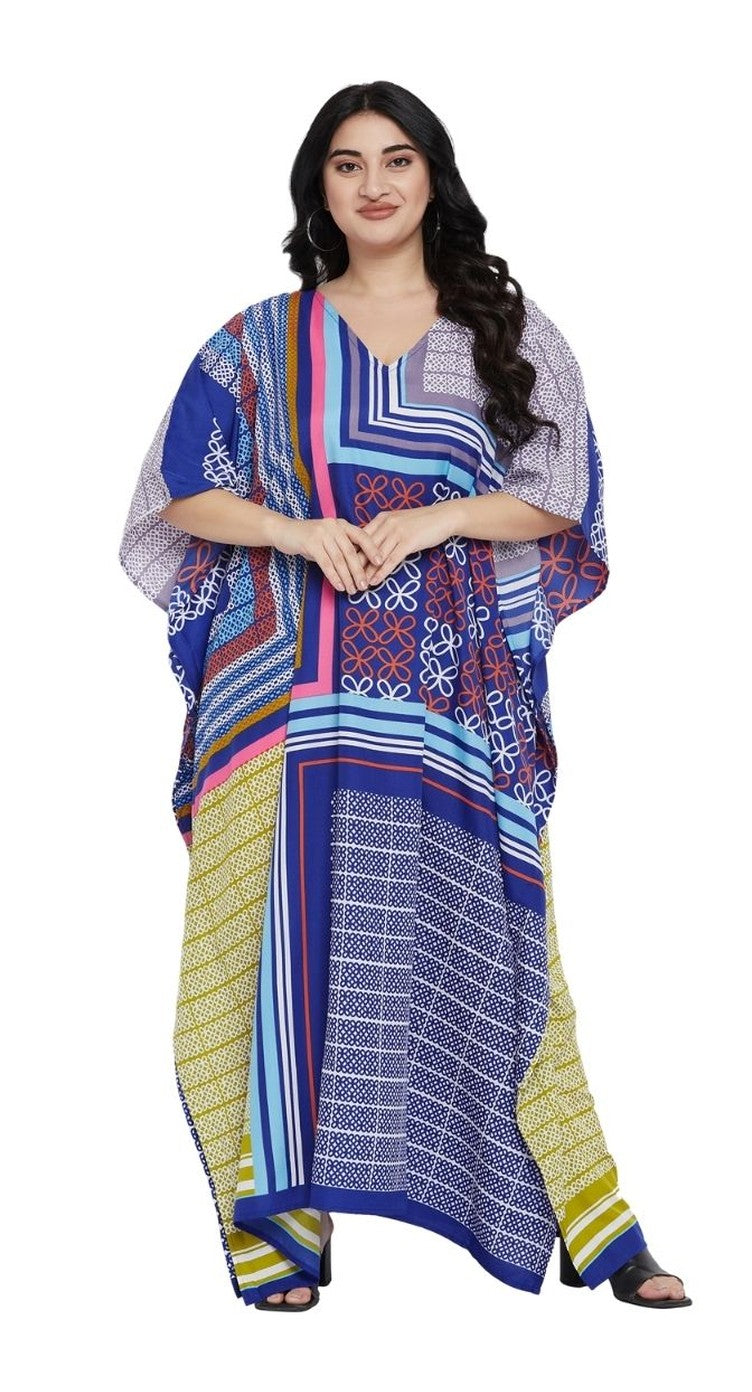 Geometric Printed Blue Plus Size Polyester Kaftan Dress For Women - SKU SG152-8661 - Gypsie Blu