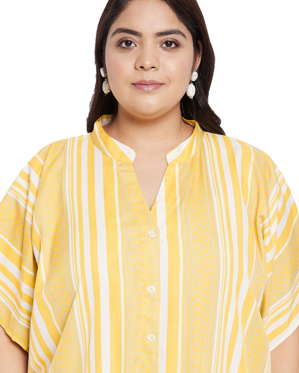 Maxi Yellow Kimono Sleeve Polyester Caftan For Plus Size Women