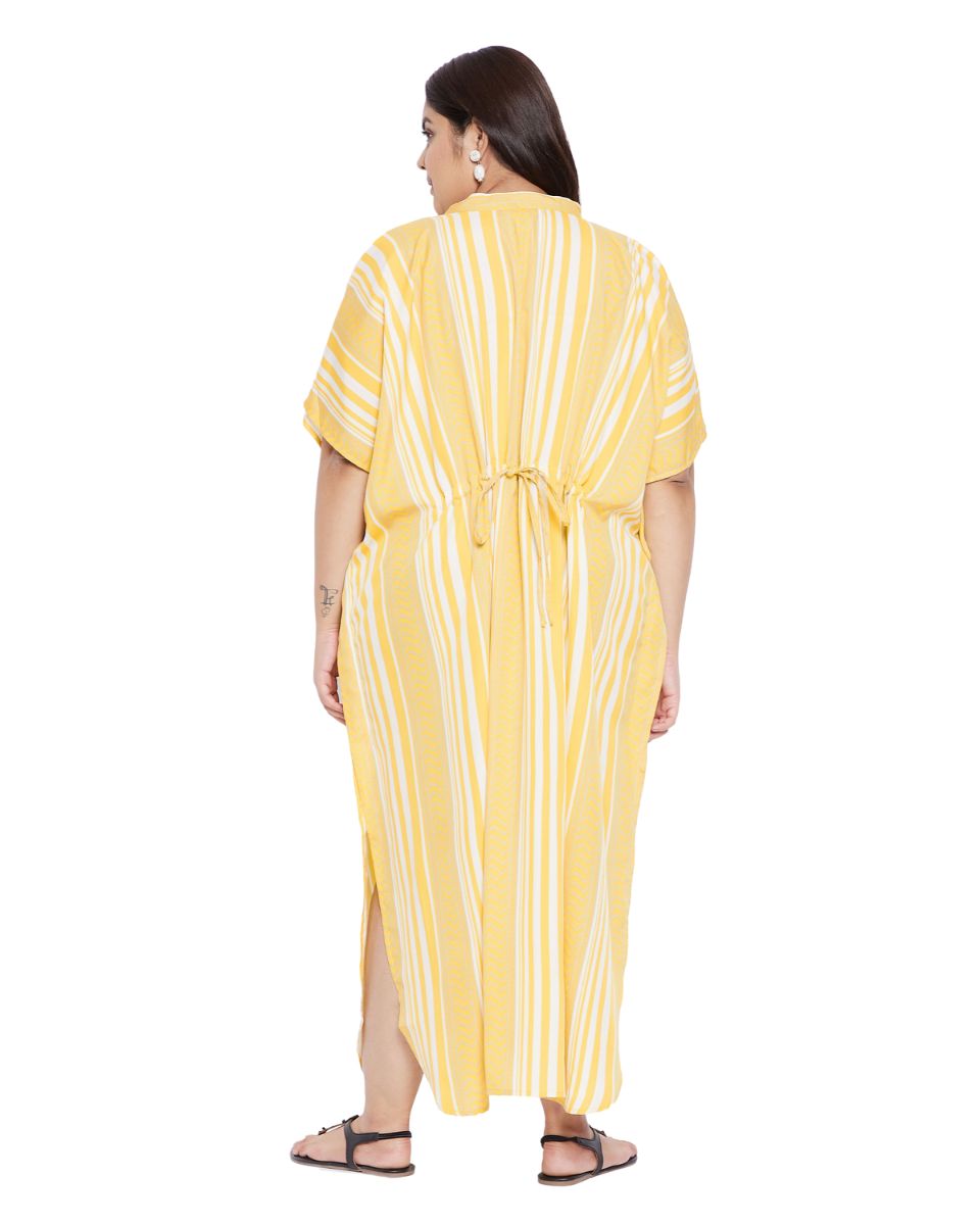 Maxi Yellow Kimono Sleeve Polyester Caftan For Plus Size Women