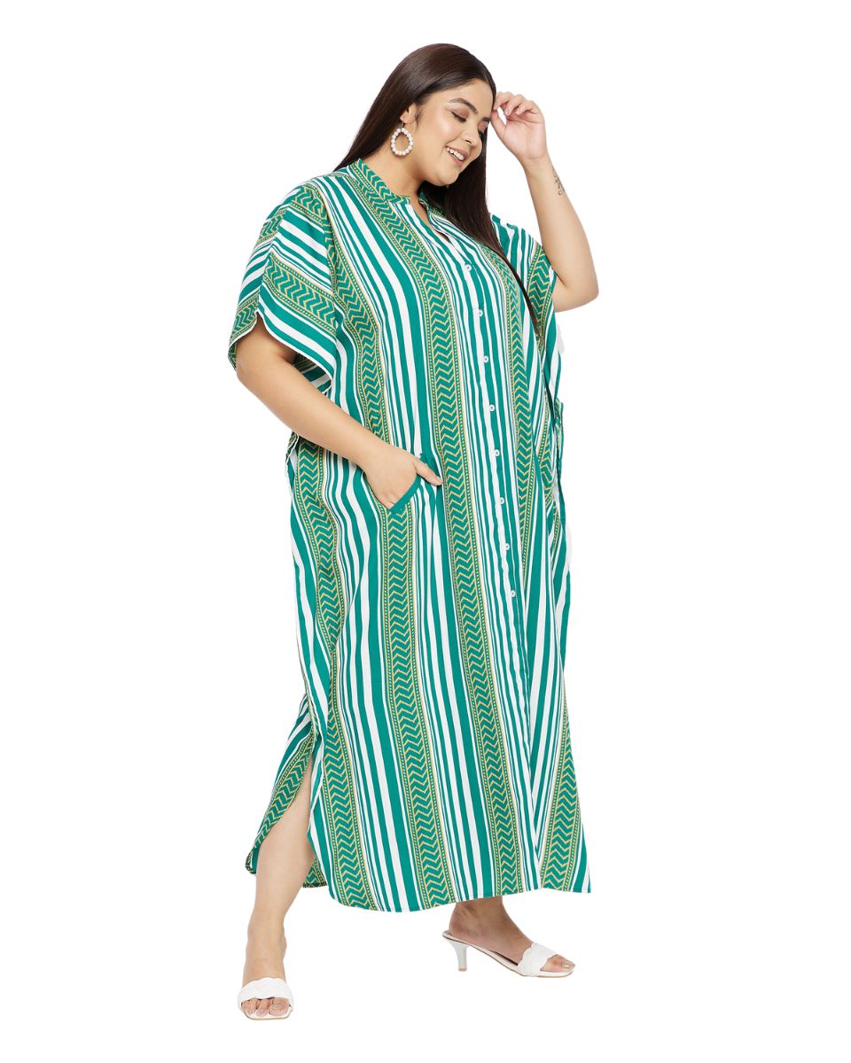 Green Kimono Sleeve Polyester Caftan Plus Size Dress For Women