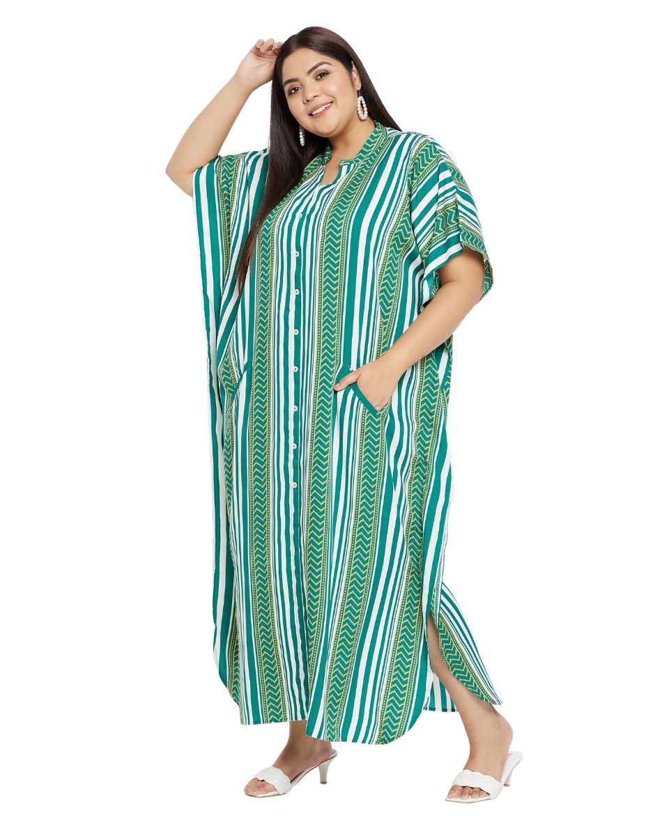 Green Kimono Sleeve Polyester Caftan Plus Size Dress For Women