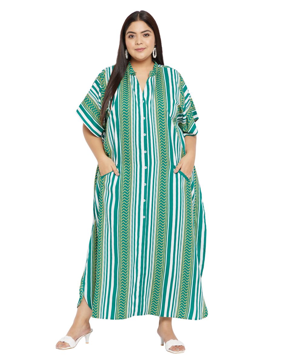 Green Kimono Sleeve Polyester Caftan Plus Size Dress For Women