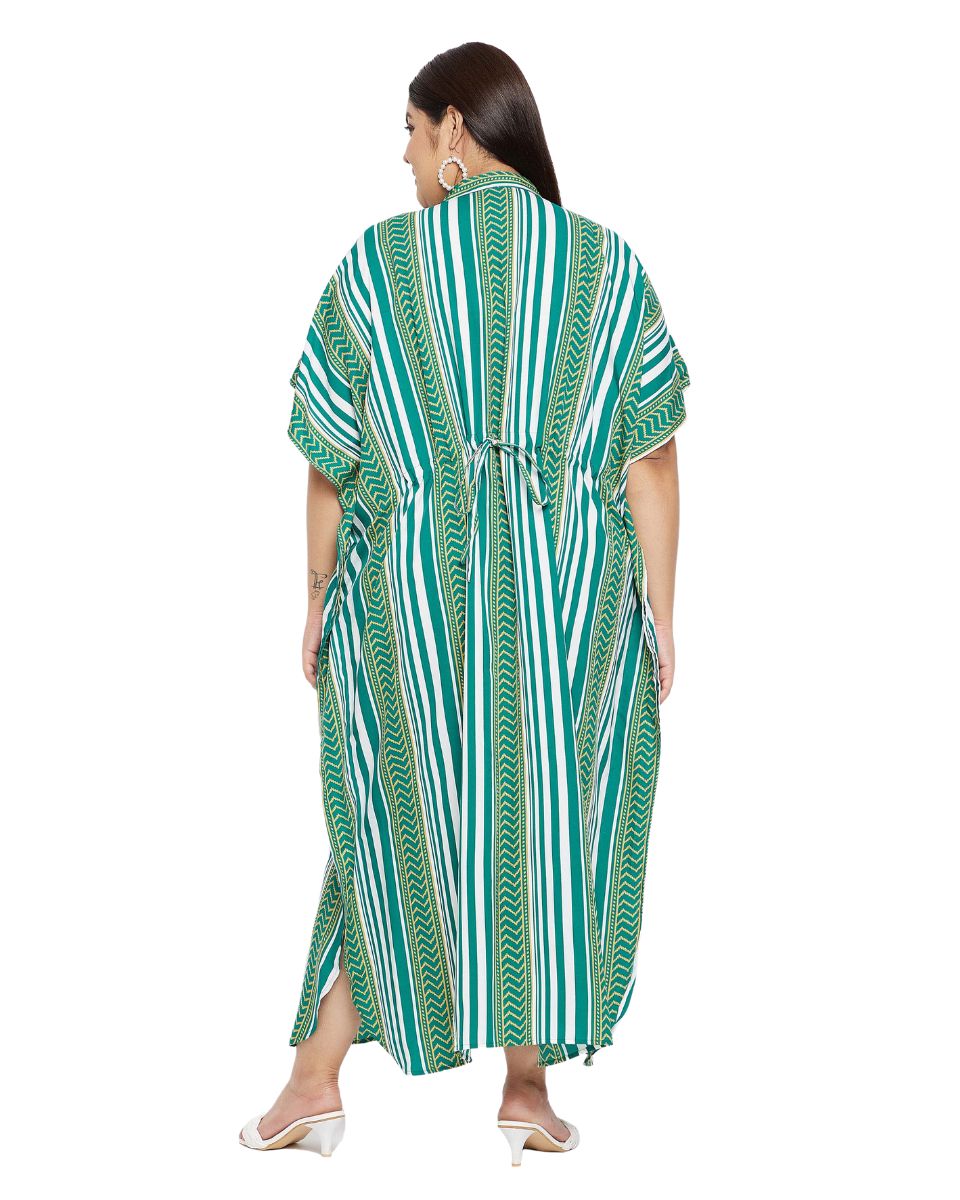 Green Kimono Sleeve Polyester Caftan Plus Size Dress For Women