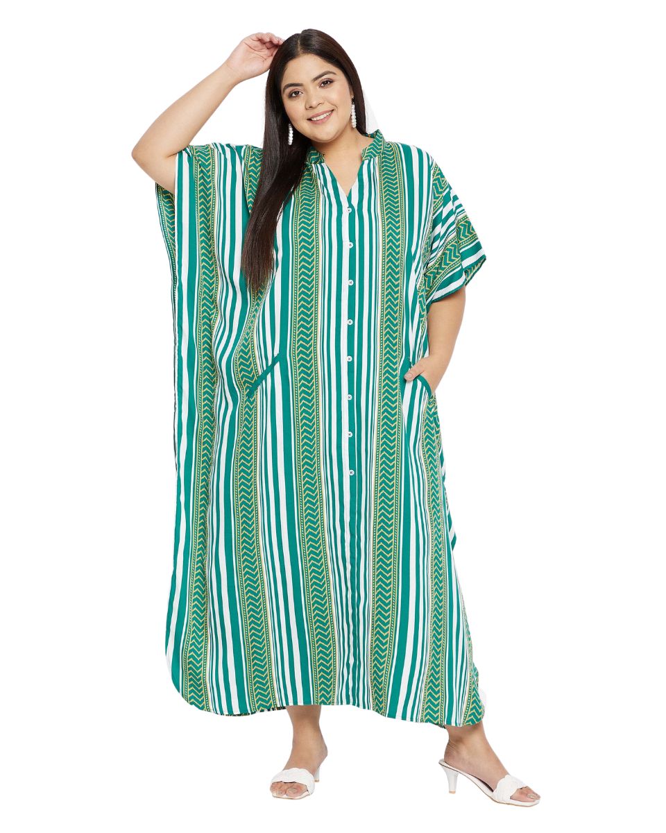 Green Kimono Sleeve Polyester Caftan Plus Size Dress For Women