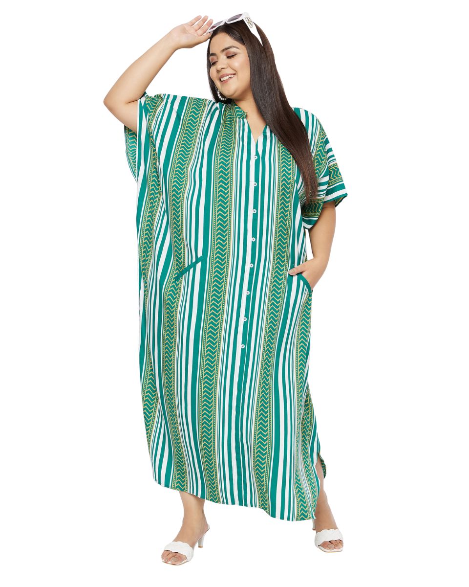 Green Kimono Sleeve Polyester Caftan Plus Size Dress For Women