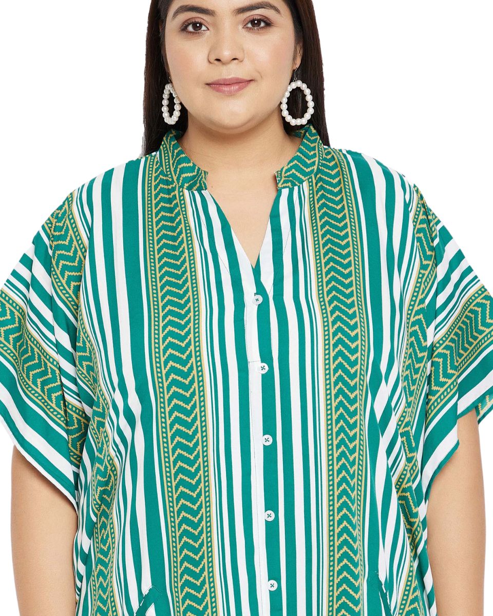 Green Kimono Sleeve Polyester Caftan Plus Size Dress For Women