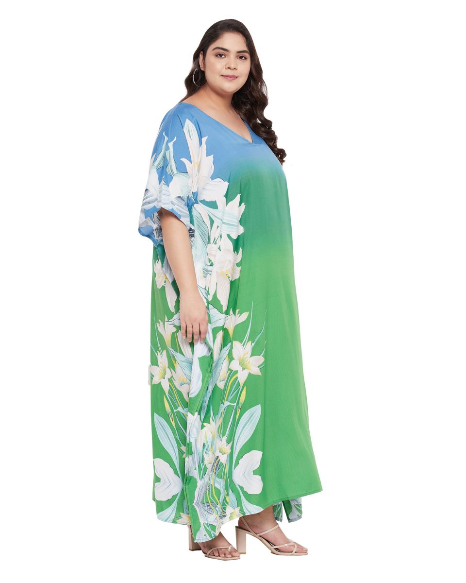 Multicolor Floral Printed Polyester Plus Size Kaftan Dress For Women