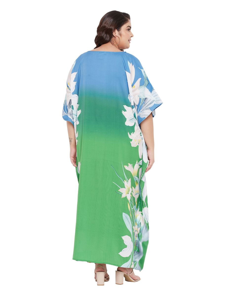 Multicolor Floral Printed Polyester Plus Size Kaftan Dress For Women