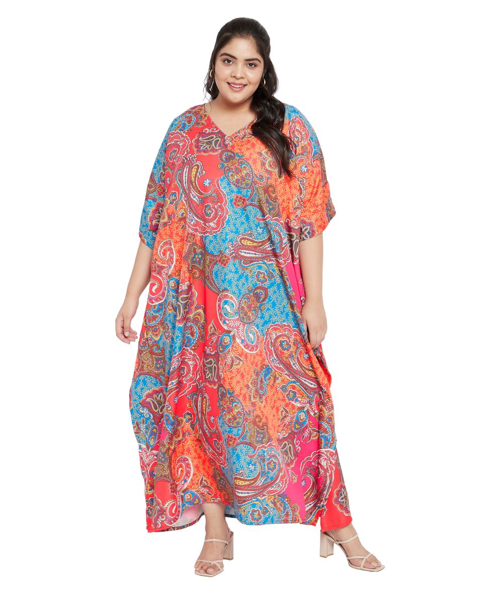 Paisley Kimono Sleeve Multicolor Polyester Plus Size Kaftan For Women