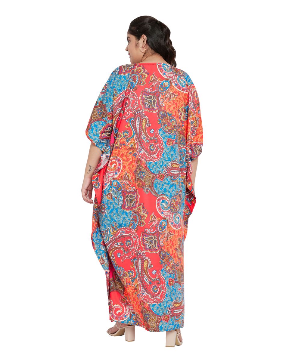 Paisley Kimono Sleeve Multicolor Polyester Plus Size Kaftan For Women