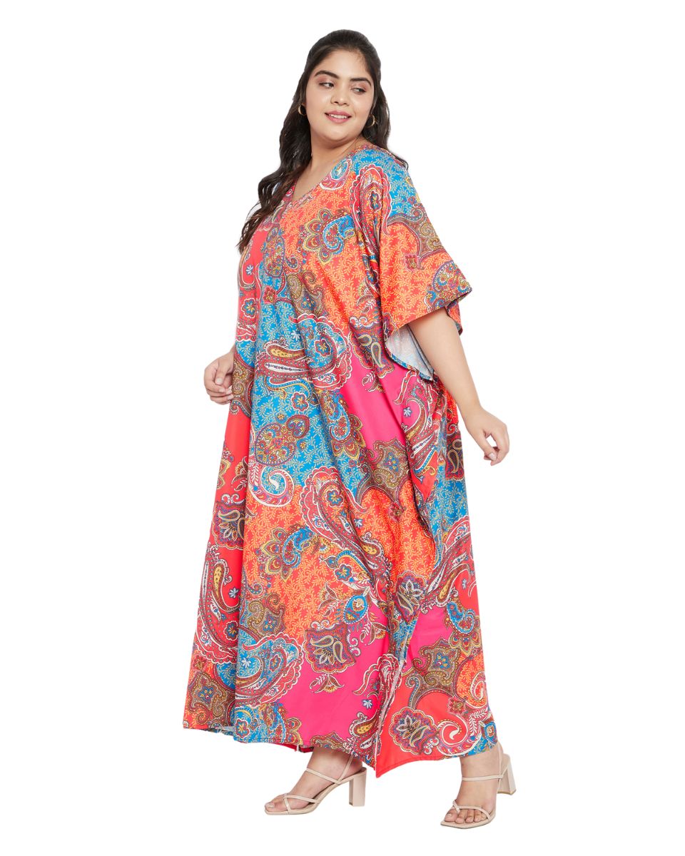 Paisley Kimono Sleeve Multicolor Polyester Plus Size Kaftan For Women