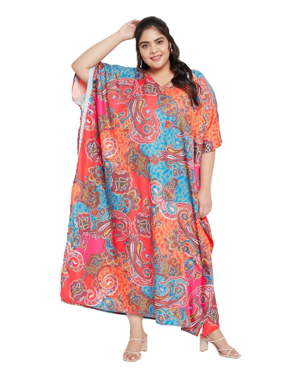 Paisley Kimono Sleeve Multicolor Polyester Plus Size Kaftan For Women