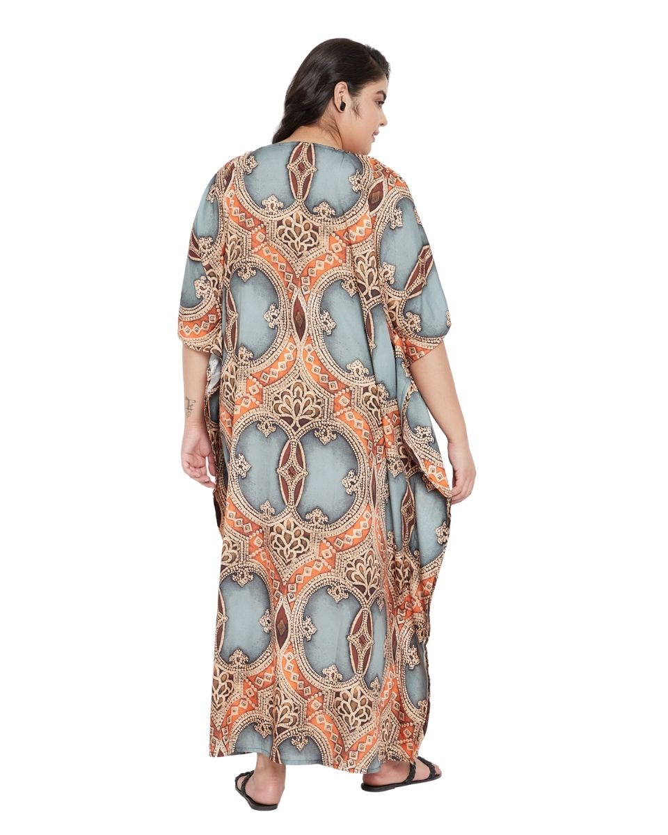 Plus Size Polyester V-Neck Kimono Sleeve Maxi Kaftan For Women