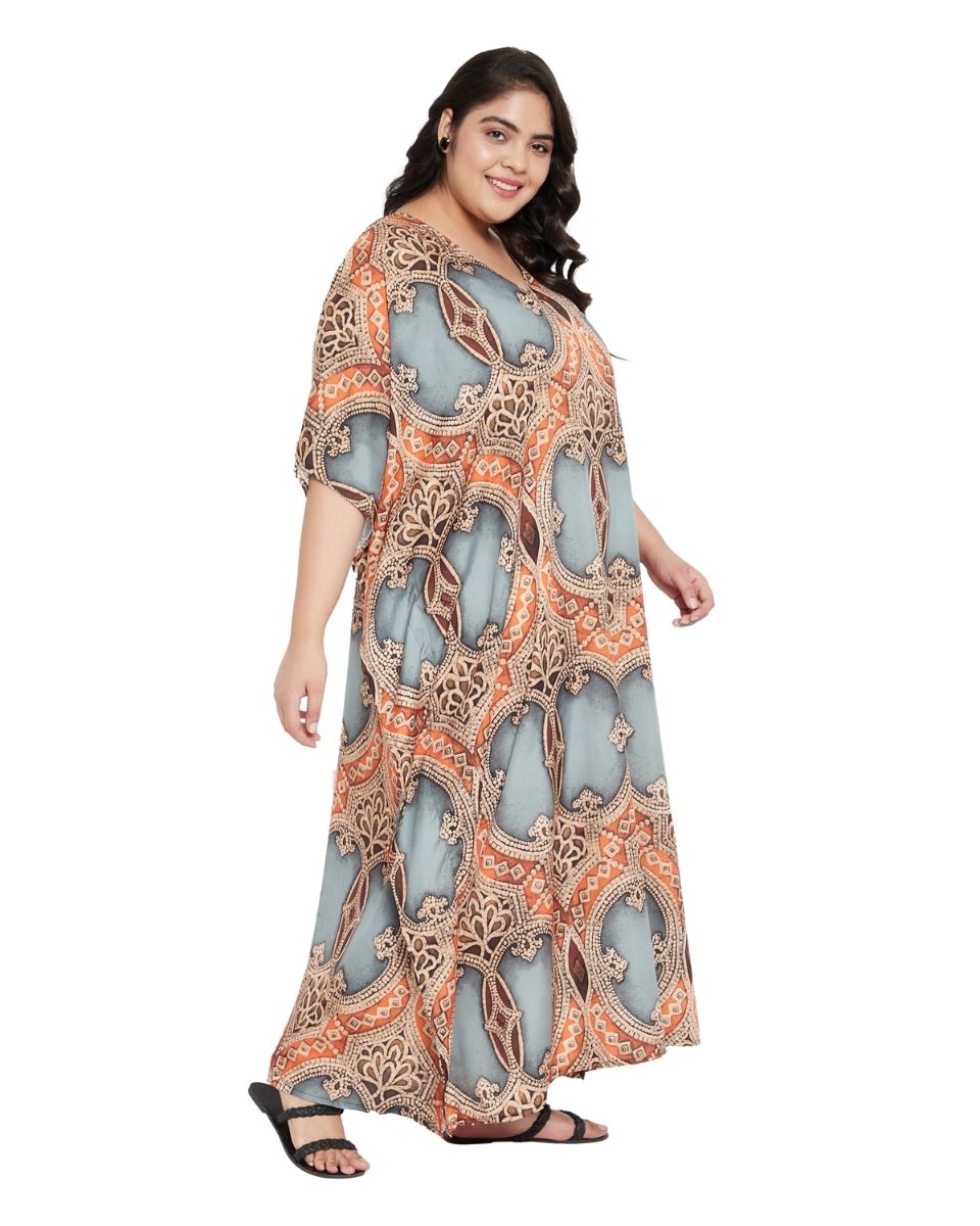 Plus Size Polyester V-Neck Kimono Sleeve Maxi Kaftan For Women