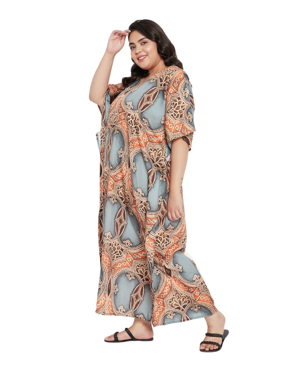 Plus Size Polyester V-Neck Kimono Sleeve Maxi Kaftan For Women