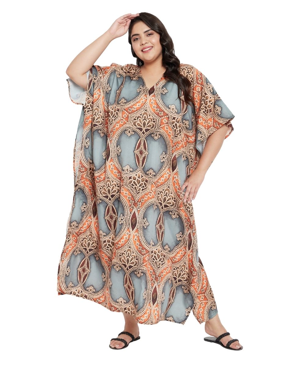 Plus Size Polyester V-Neck Kimono Sleeve Maxi Kaftan For Women