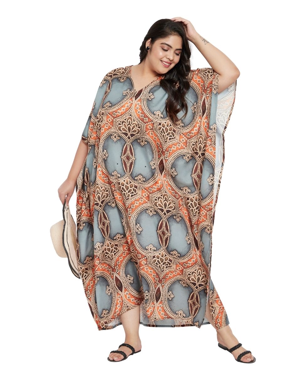 Plus Size Polyester V-Neck Kimono Sleeve Maxi Kaftan For Women