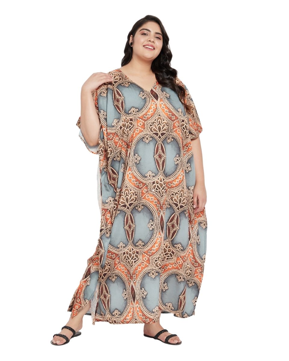 Plus Size Polyester V-Neck Kimono Sleeve Maxi Kaftan For Women