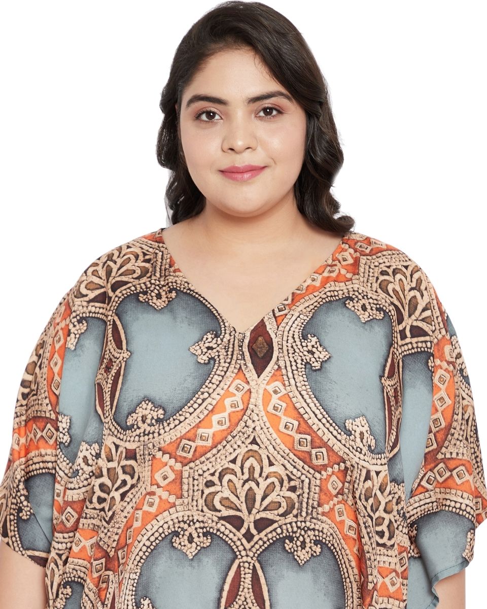 Plus Size Polyester V-Neck Kimono Sleeve Maxi Kaftan For Women