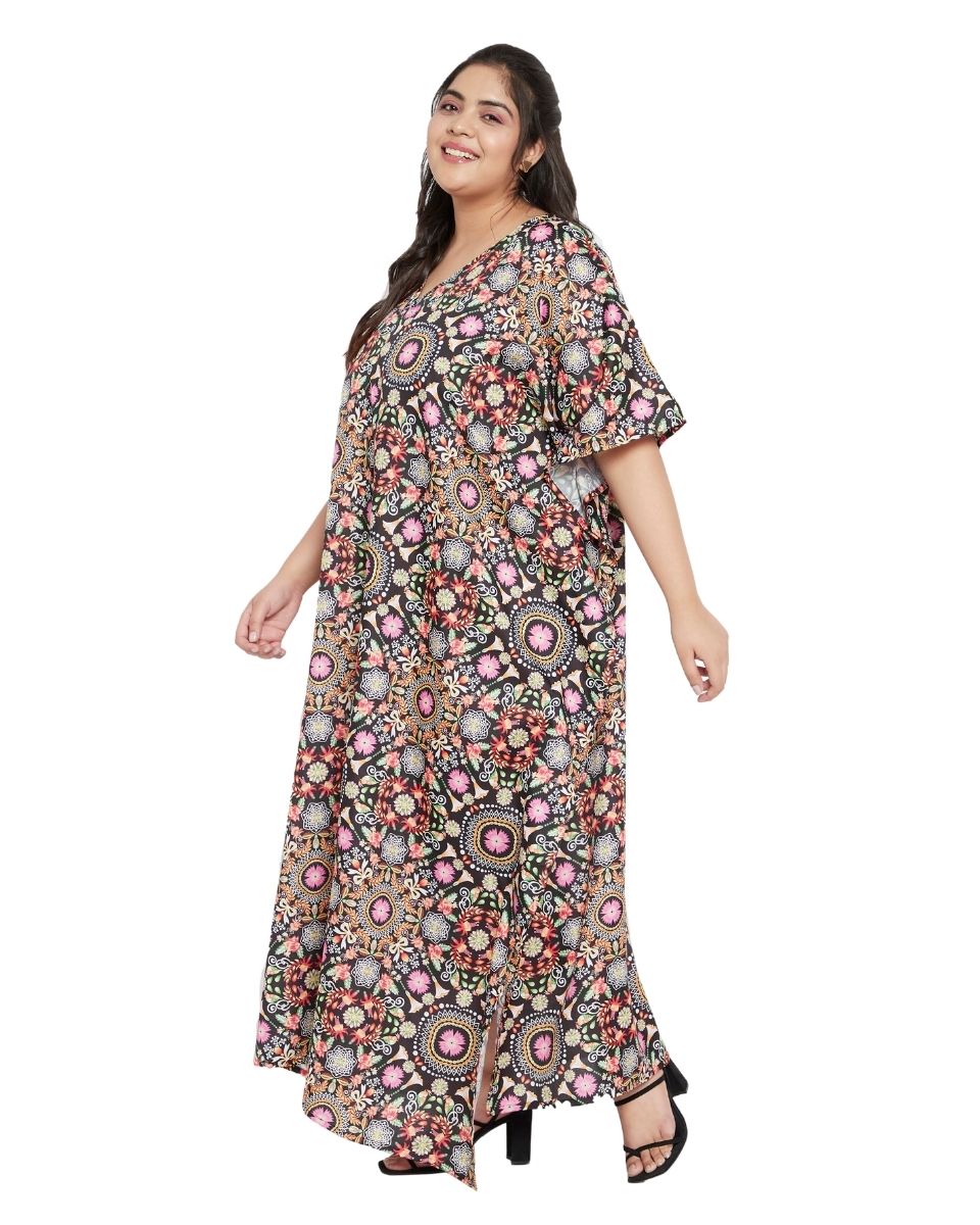 Floral Pattern Multicolor Polyester Kaftan For Plus Size Women