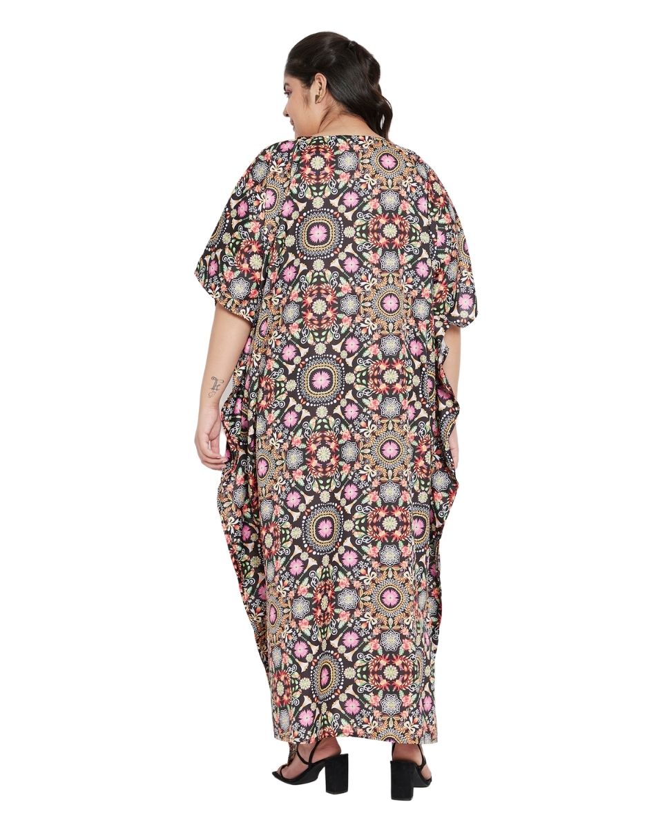 Floral Pattern Multicolor Polyester Kaftan For Plus Size Women