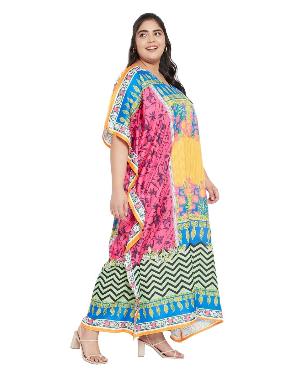 Sleeve Kimono Multicolor Polyester Maxi Kaftan For Plus Size Women