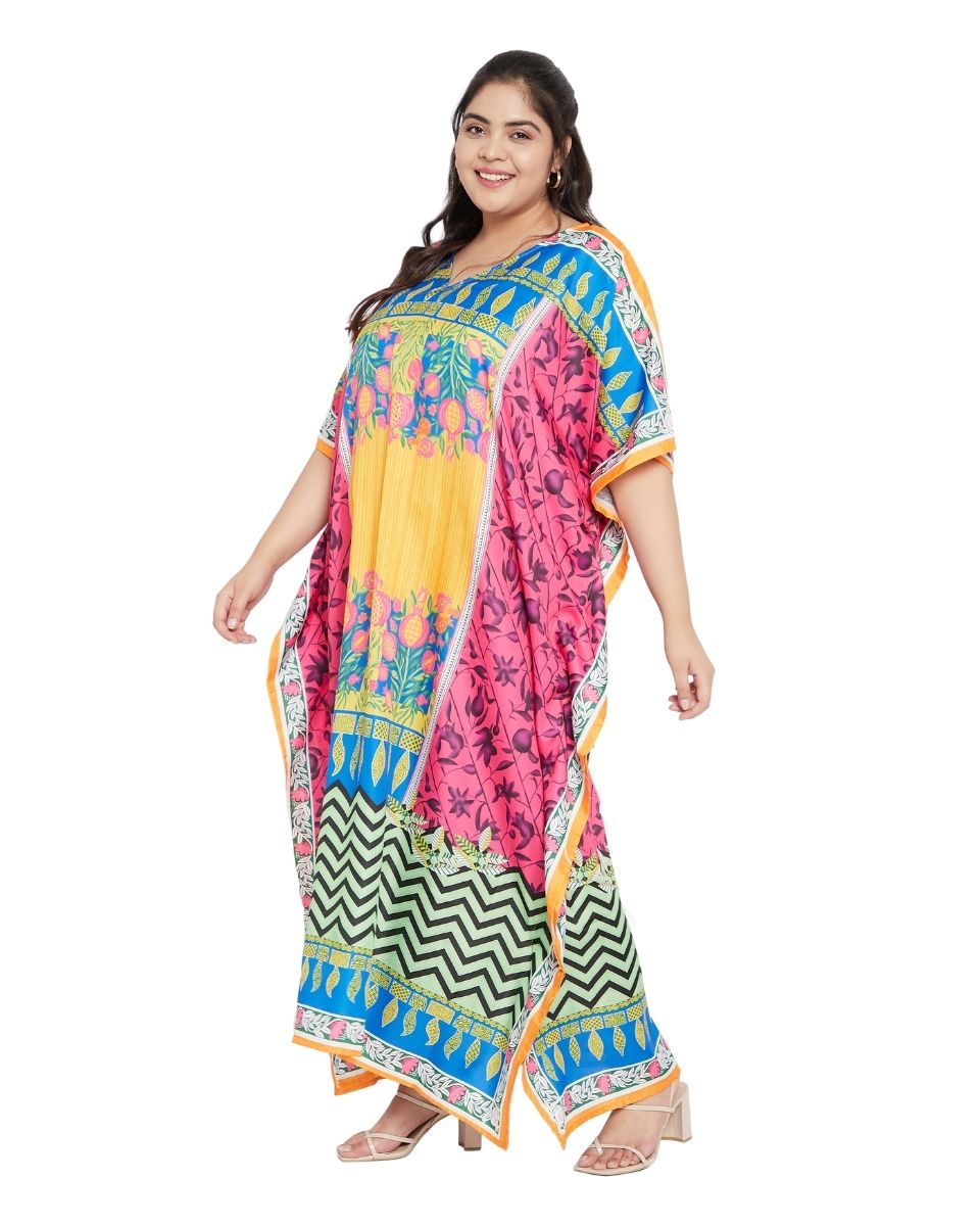 Sleeve Kimono Multicolor Polyester Maxi Kaftan For Plus Size Women