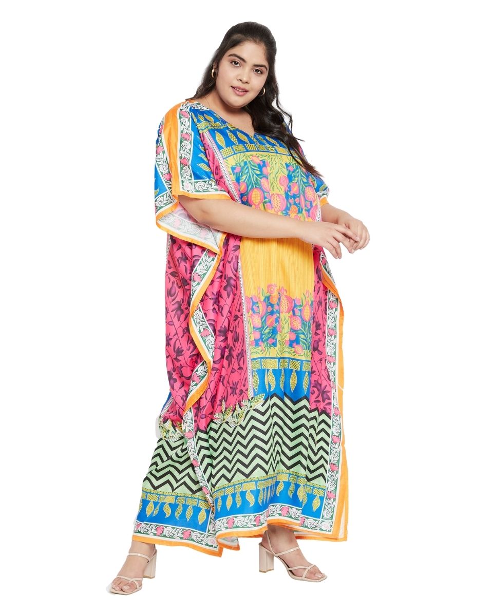 Sleeve Kimono Multicolor Polyester Maxi Kaftan For Plus Size Women