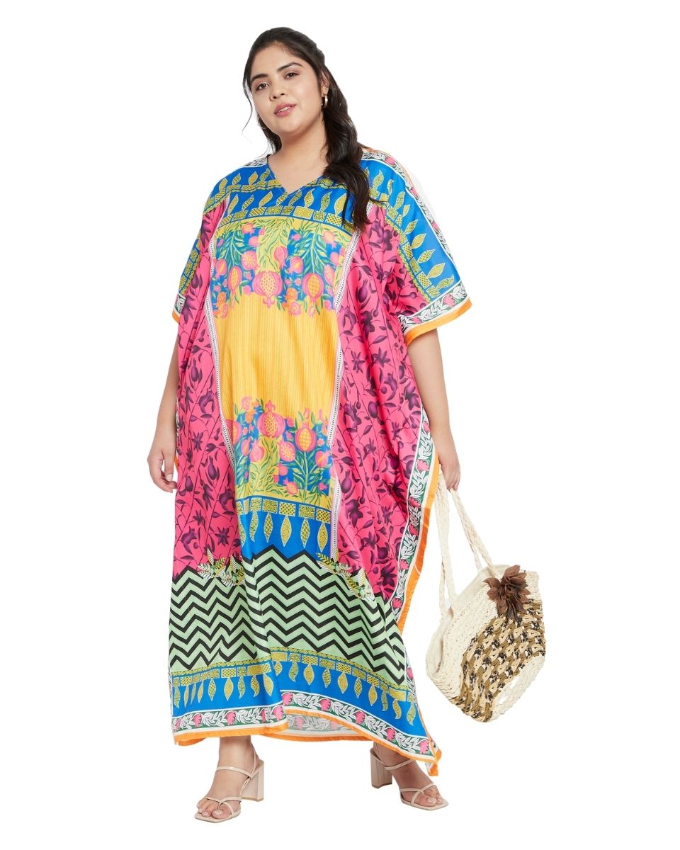 Sleeve Kimono Multicolor Polyester Maxi Kaftan For Plus Size Women