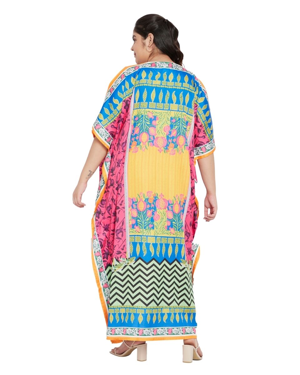 Sleeve Kimono Multicolor Polyester Maxi Kaftan For Plus Size Women