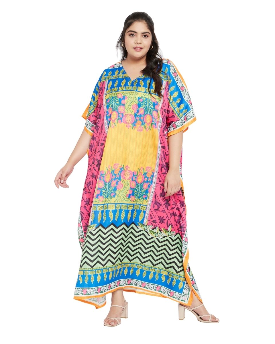 Sleeve Kimono Multicolor Polyester Maxi Kaftan For Plus Size Women