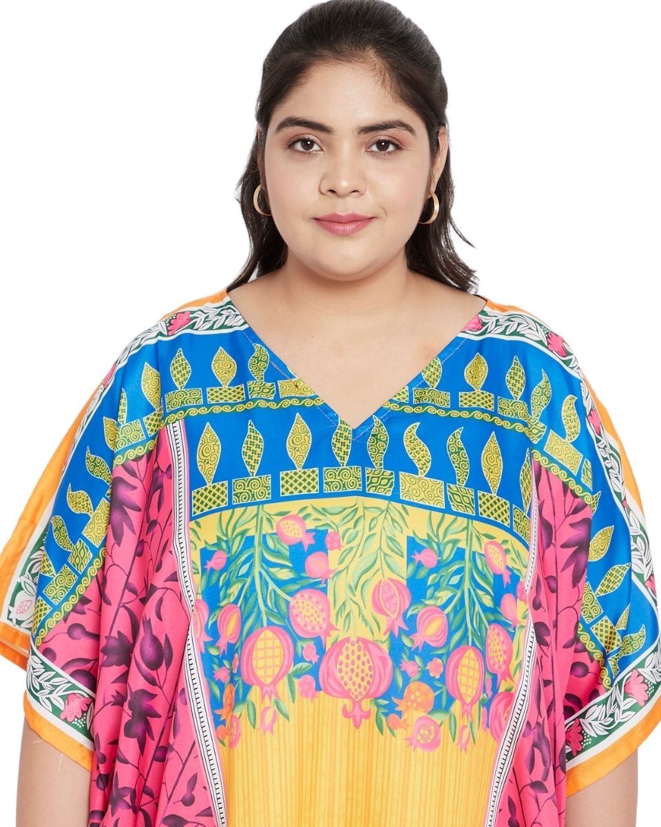 Sleeve Kimono Multicolor Polyester Maxi Kaftan For Plus Size Women