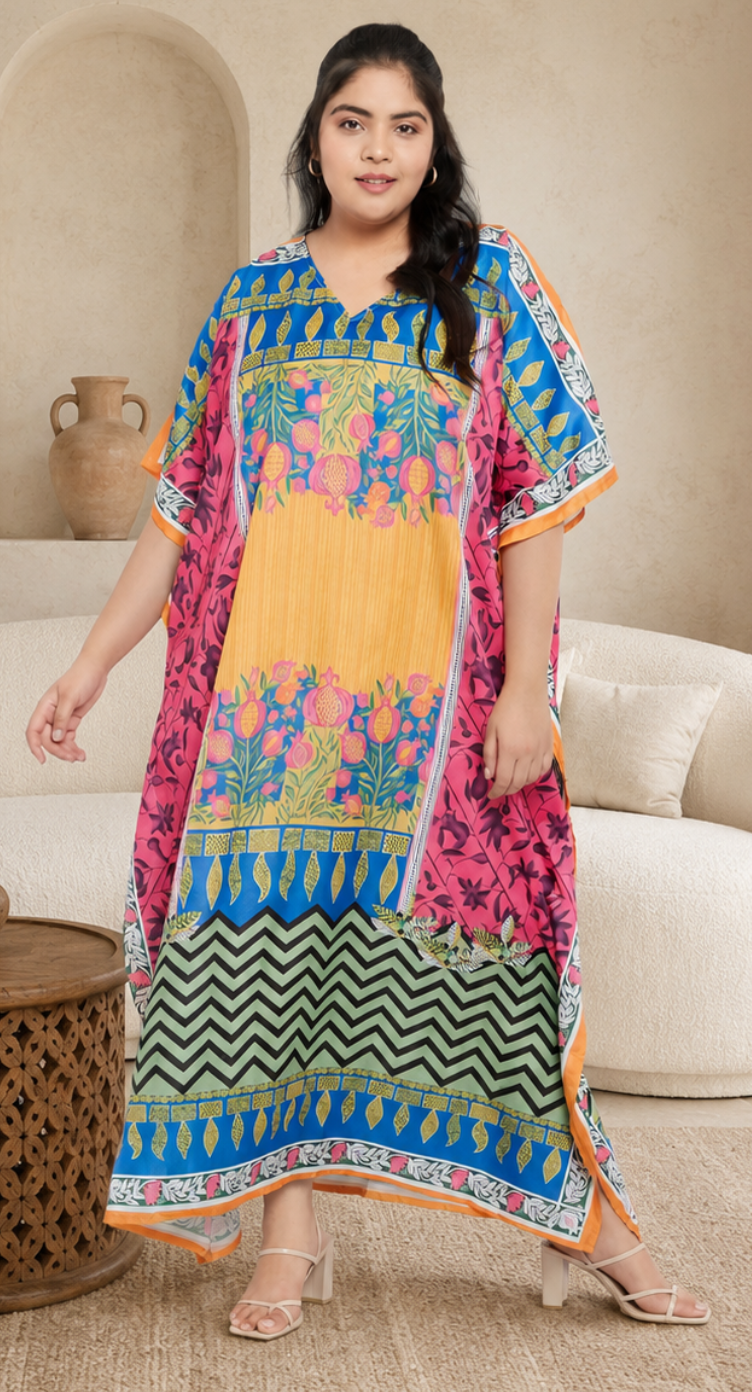 Sleeve Kimono Multicolor Polyester Maxi Kaftan For Plus Size Women