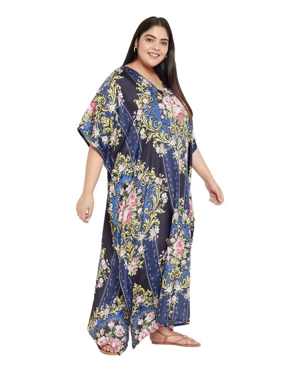 Plus Size Women Floral Pattern Kimono Sleeve Polyester Caftan