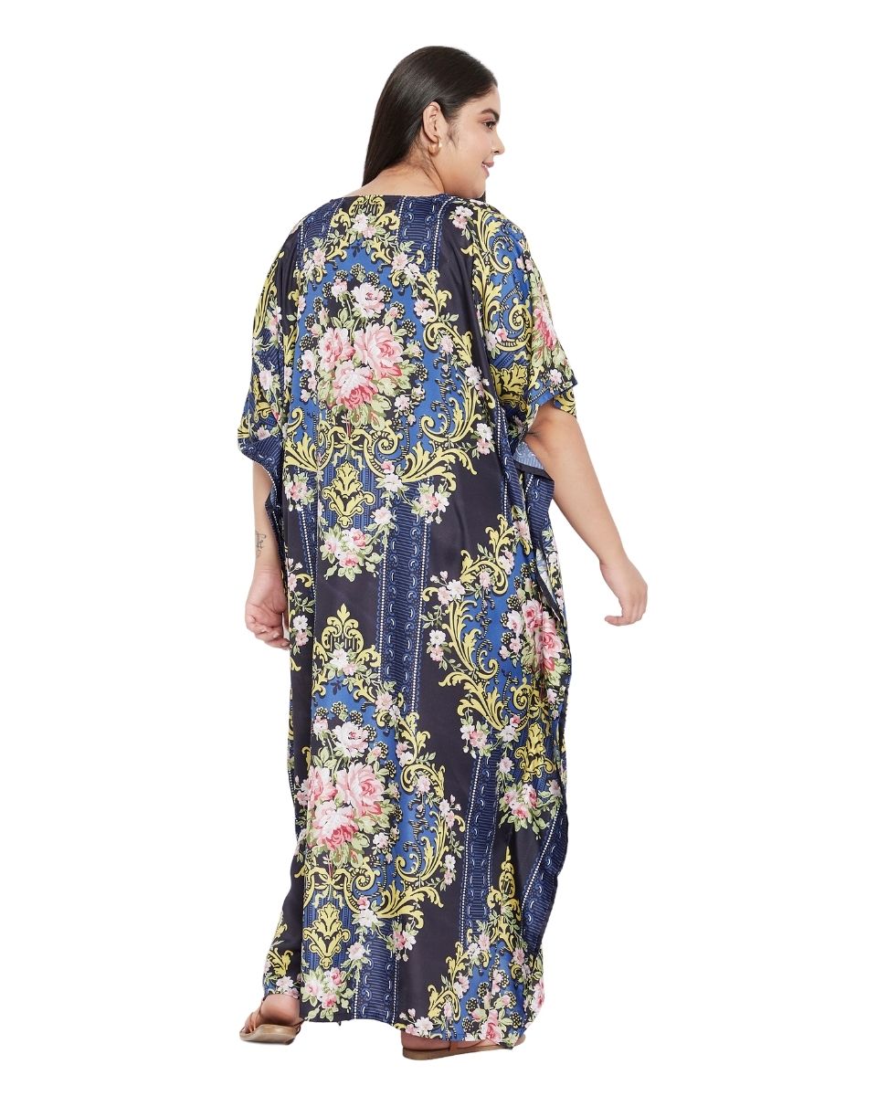 Plus Size Women Floral Pattern Kimono Sleeve Polyester Caftan