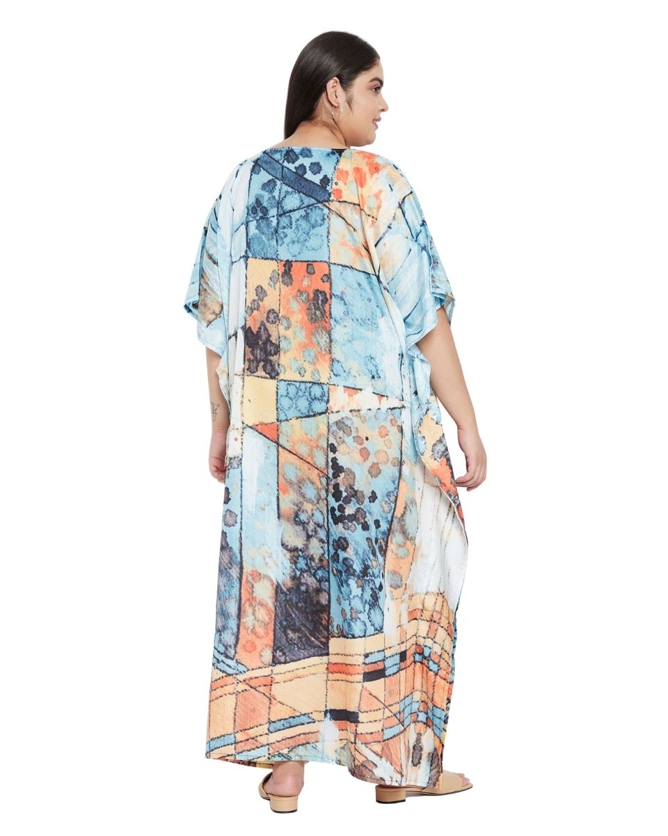 Plus Size Women V-Neck Polyester Kimono Sleeve Multicolor Kaftan