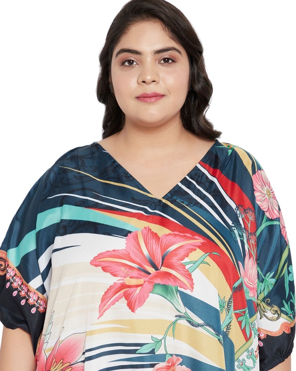 Maxi Polyester Multicolor Kimono Plus Size Caftan For Women