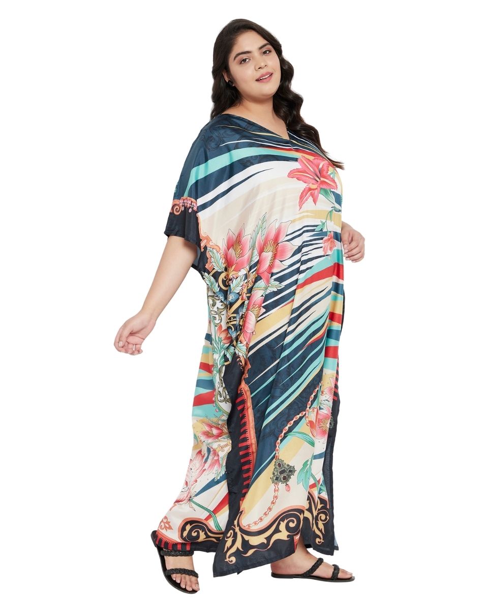 Maxi Polyester Multicolor Kimono Plus Size Caftan For Women