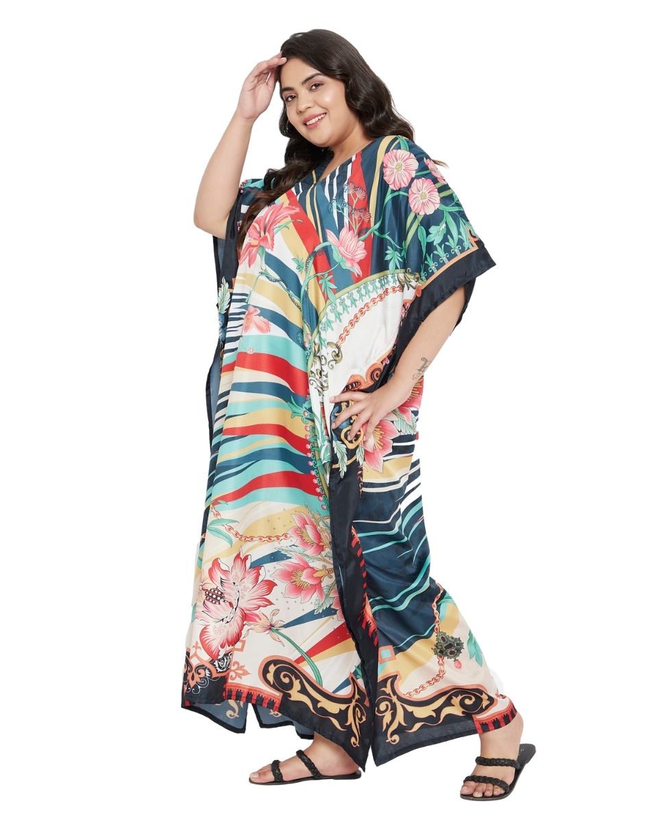 Maxi Polyester Multicolor Kimono Plus Size Caftan For Women