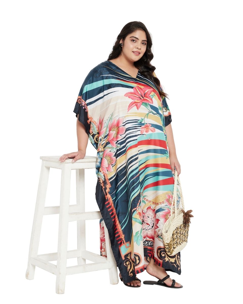 Maxi Polyester Multicolor Kimono Plus Size Caftan For Women