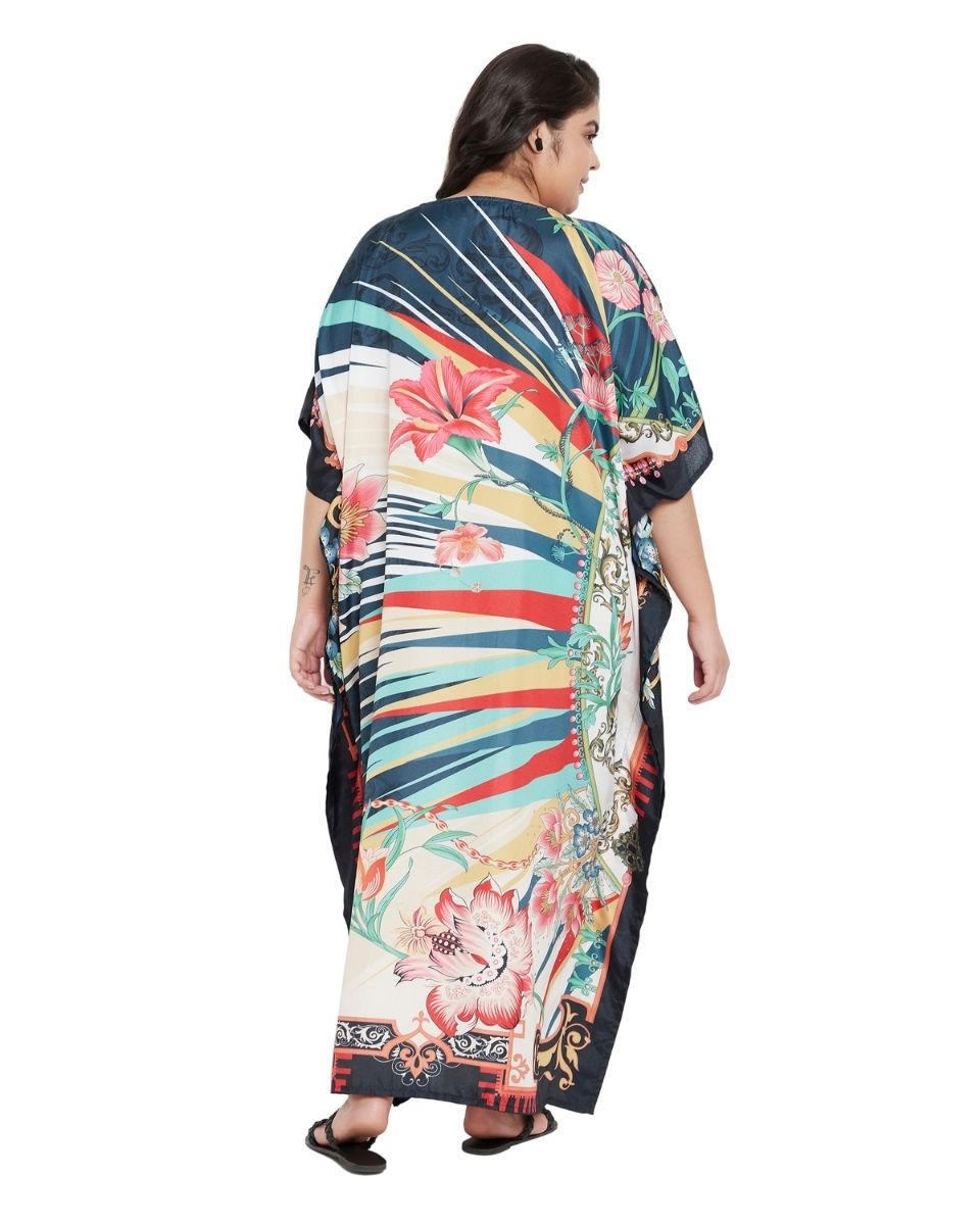 Maxi Polyester Multicolor Kimono Plus Size Caftan For Women