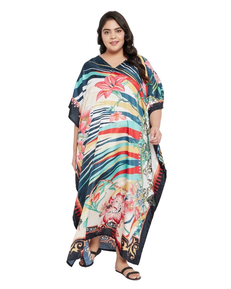 Maxi Polyester Multicolor Kimono Plus Size Caftan For Women