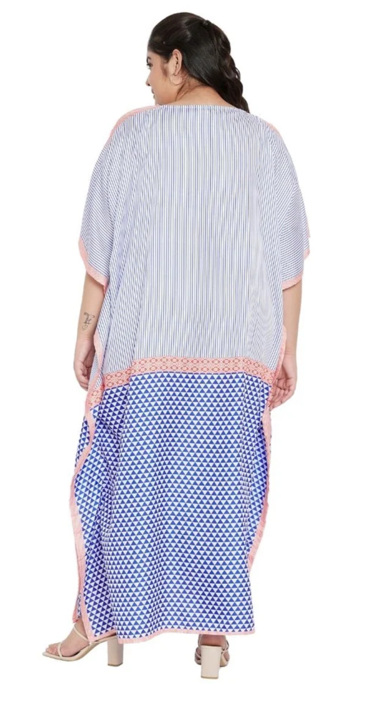 Blue Pinstripe Diamond Polyester Plus Size Kaftan for Women 1X-3X | GypsieBlu